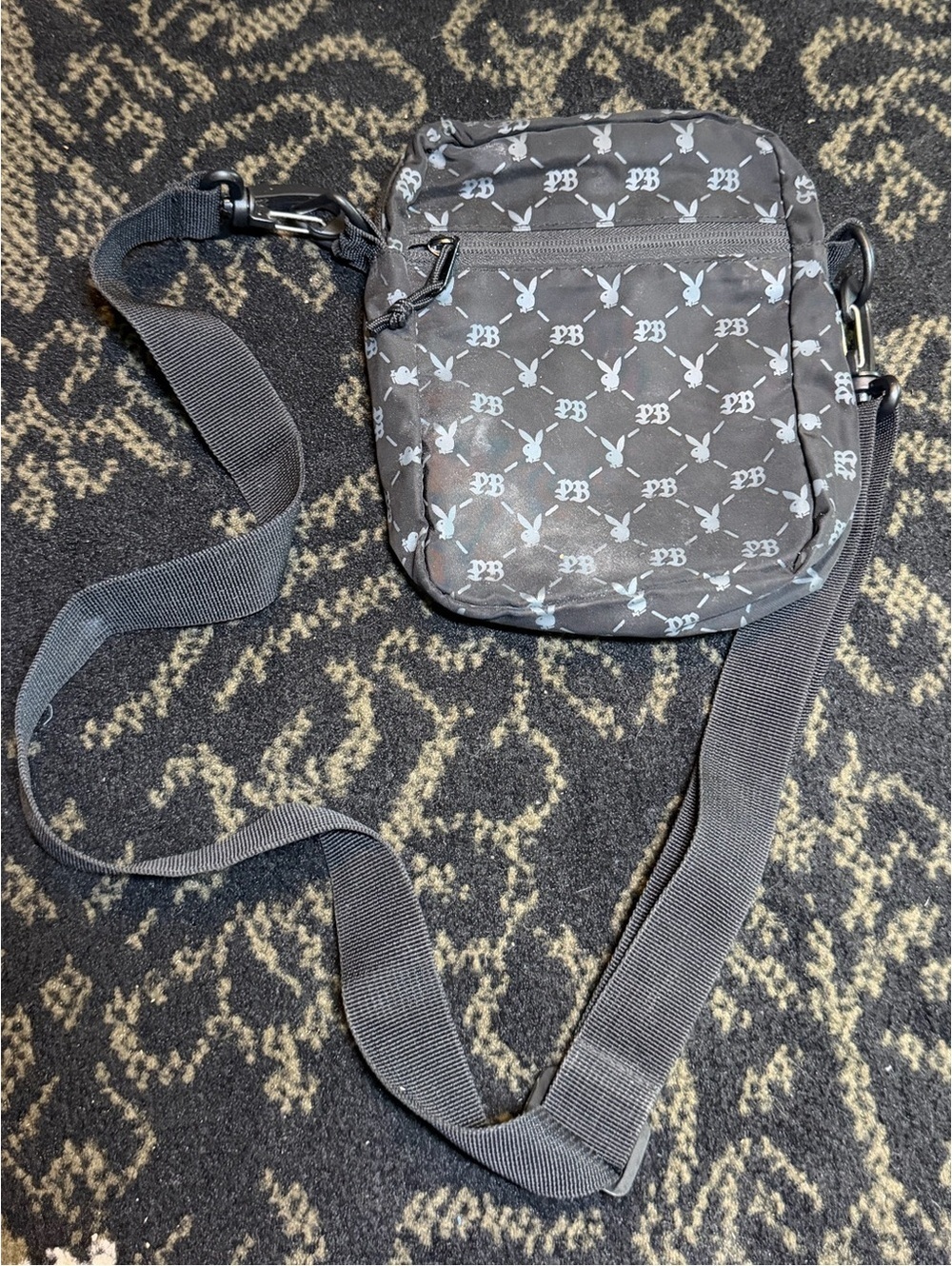 Y2K 2000s Playboy Black Monogram Crossbody Belt Bag